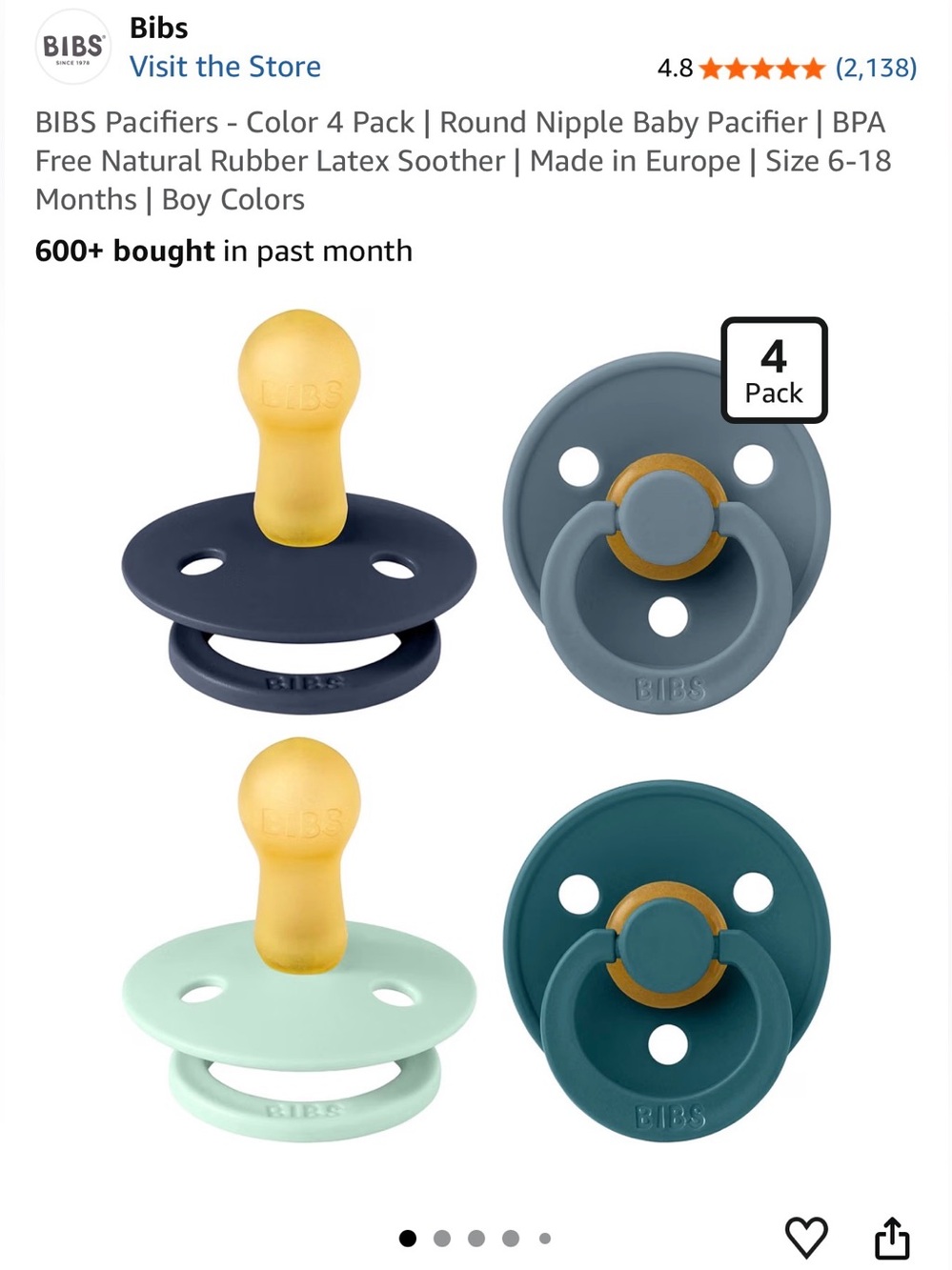 NEW BIBS Pacifiers 4 pack- 6-18months